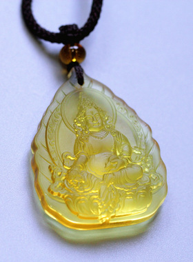 古法琉璃佛像黄财神吊坠项链袈裟