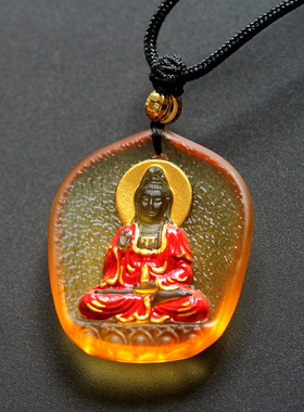 滴水观音吊坠琉璃佛像挂件观世音菩萨吊坠鎏金彩绘版琉璃结缘项链