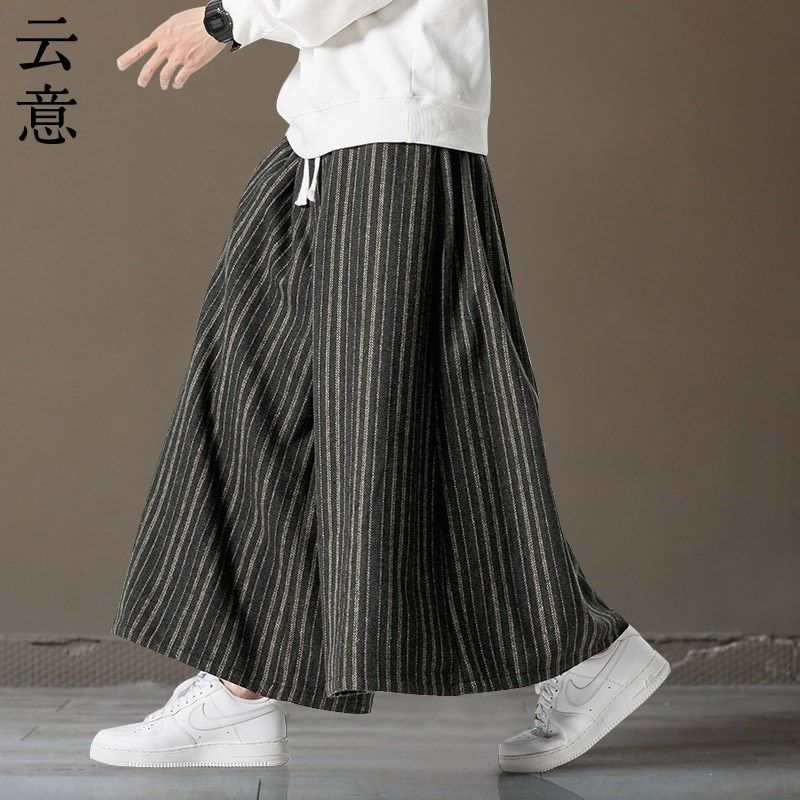 速发新中式男装条纹阔腿裤子中国风裙呢直复古料筒裤汉服毛裤唐装,淘宝优惠券,粉丝福利购,淘宝优惠卷