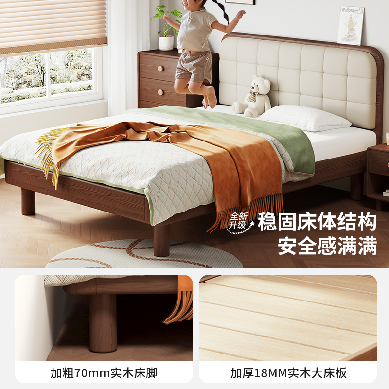 全实木儿童床男孩女孩卧室床家用小户型软包单人床现代简约公主床 - 图1
