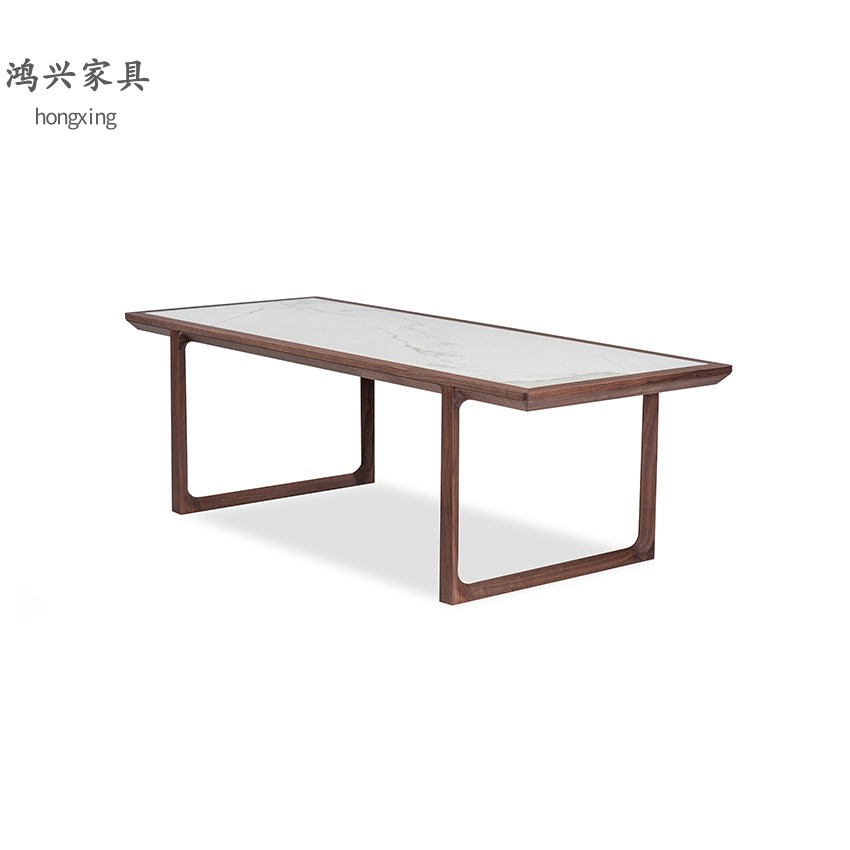 传世茶桌北美黑胡桃木家具新中式书桌鱼肚白岩板实木餐桌设计师款 - 图0