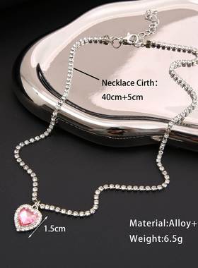 Peach Heart Necklace Pink Diamond Love Clavicular chain 项链