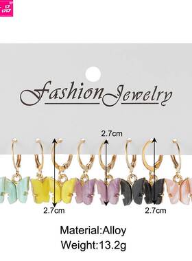 New Acrylic Colorful Butterfly Earring Set 耳圈蝴蝶吊坠耳环