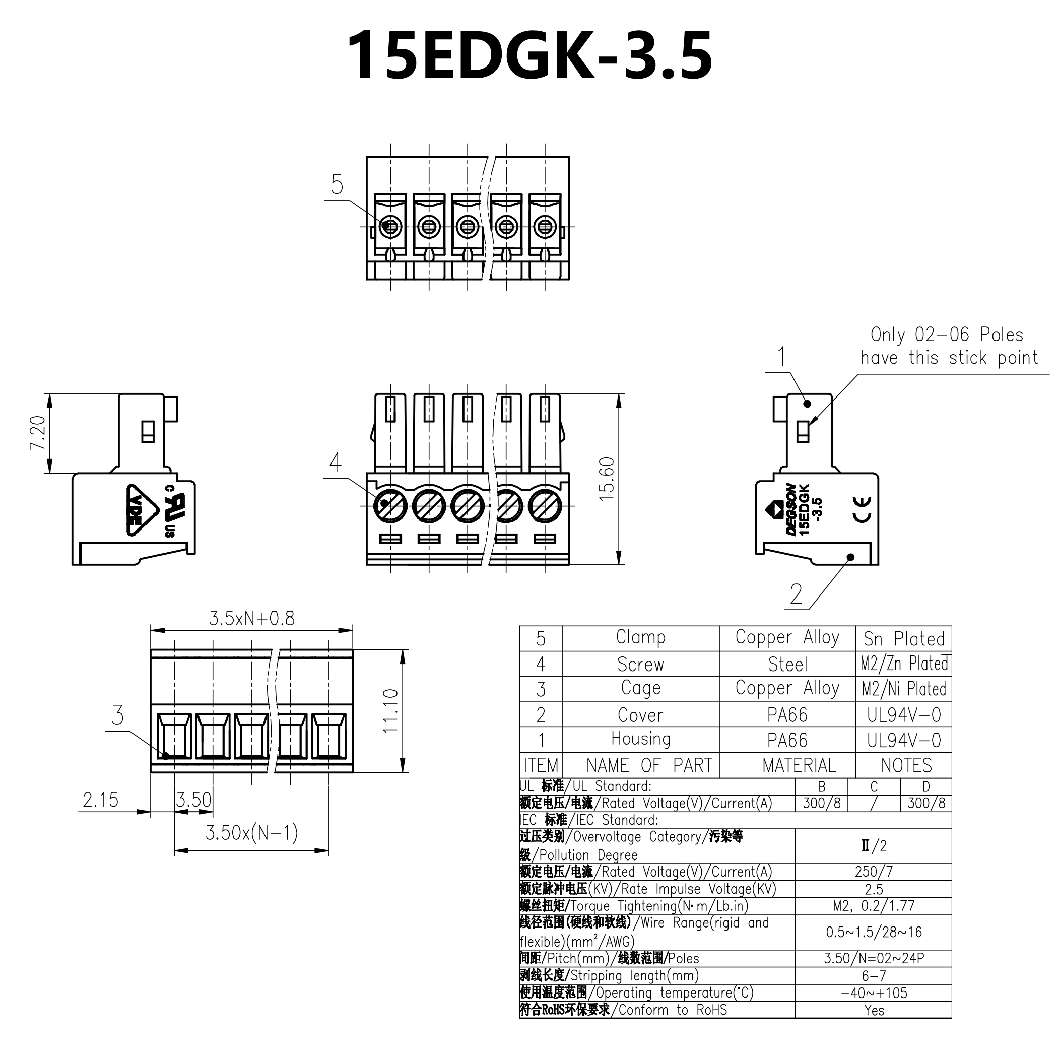 DEGSON高正高松插拔式线路板PCB接线端子15EDGK-3.5凤凰插头MC1.5-图2