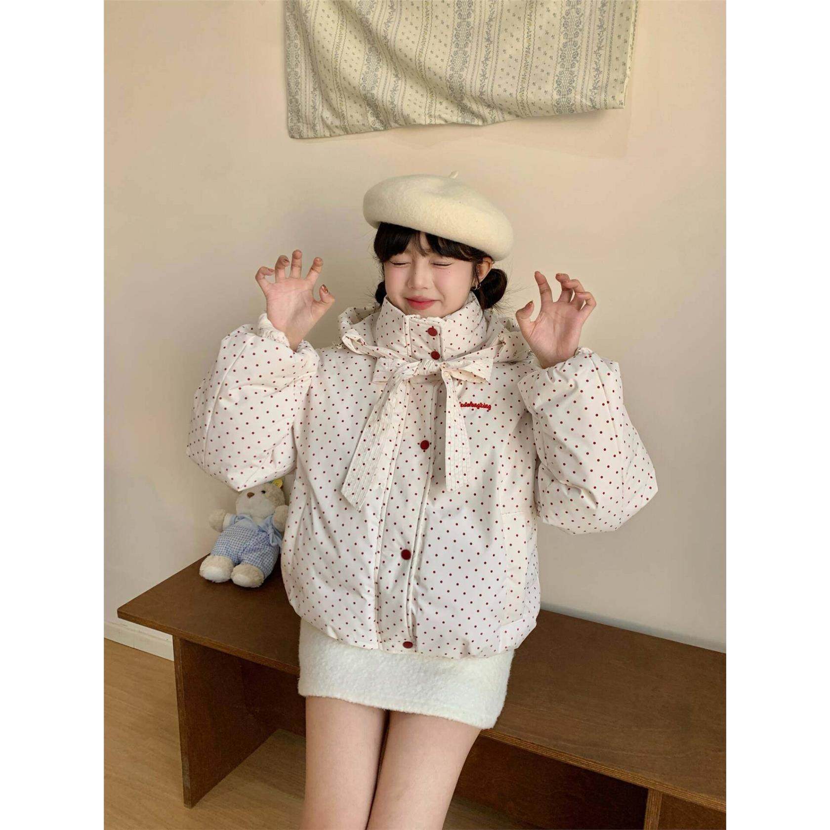 超好看波点棉服女短款2025冬季新款韩系小个子棉袄加厚棉衣外套女,淘宝优惠券,粉丝福利购,淘宝优惠卷