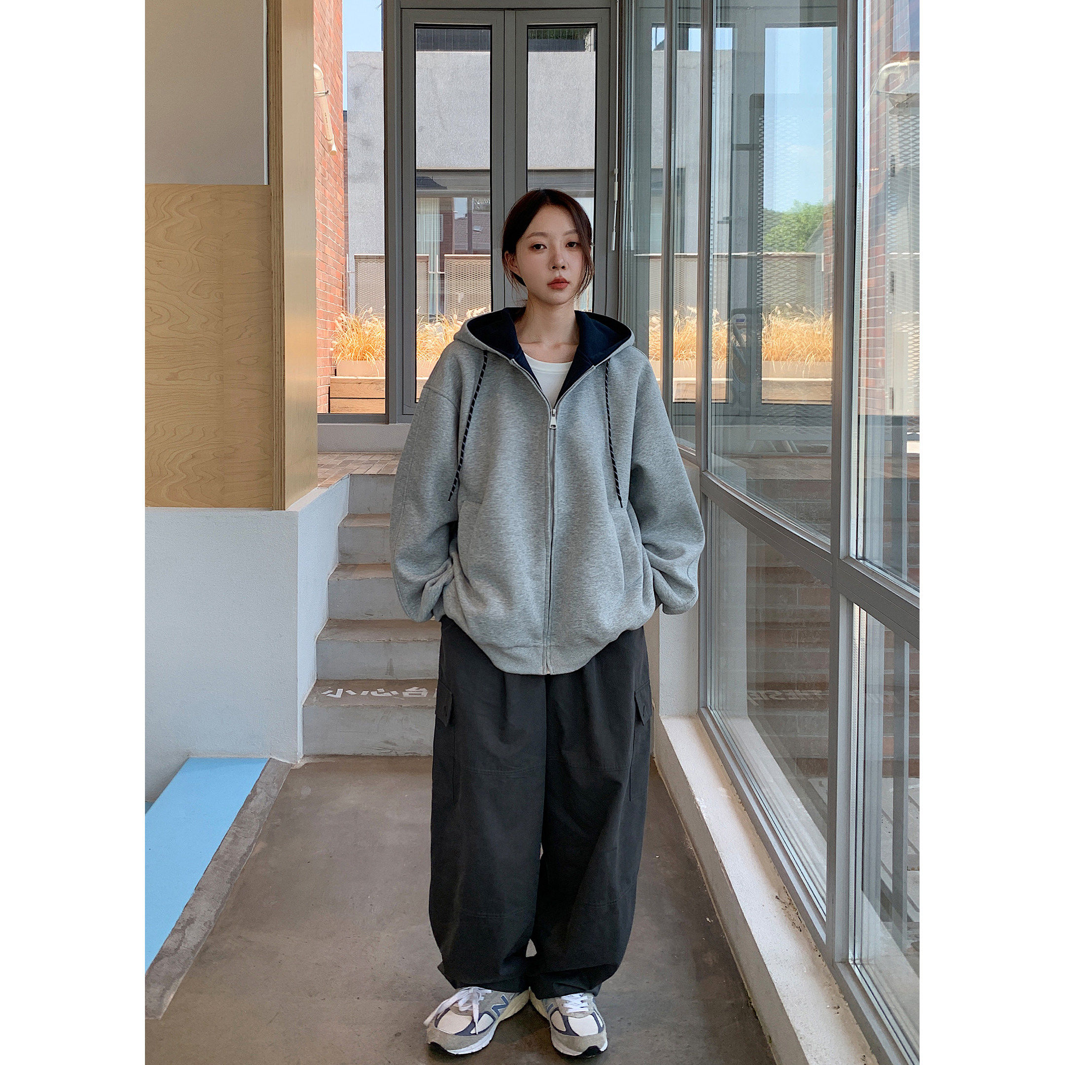 Vs what「汉南洞街头」韩式慵懒外套连帽开 衫卫衣情侣夹克开 衫,淘宝优惠券,粉丝福利购,淘宝优惠卷