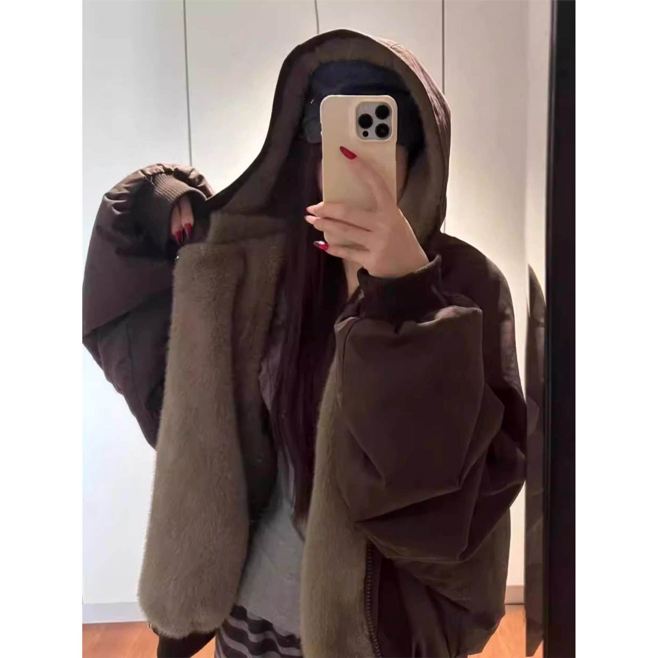 美拉德座山雕加绒棉服女2025冬季新款两面穿小个子慵懒感爆款外套,淘宝优惠券,粉丝福利购,淘宝优惠卷