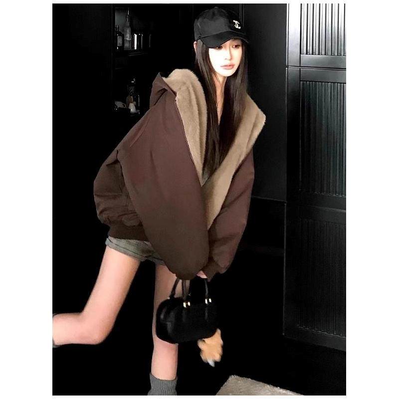 美拉德座山雕加绒棉服女2025冬季新款两面穿小个子慵懒感爆款外套,淘宝优惠券,粉丝福利购,淘宝优惠卷