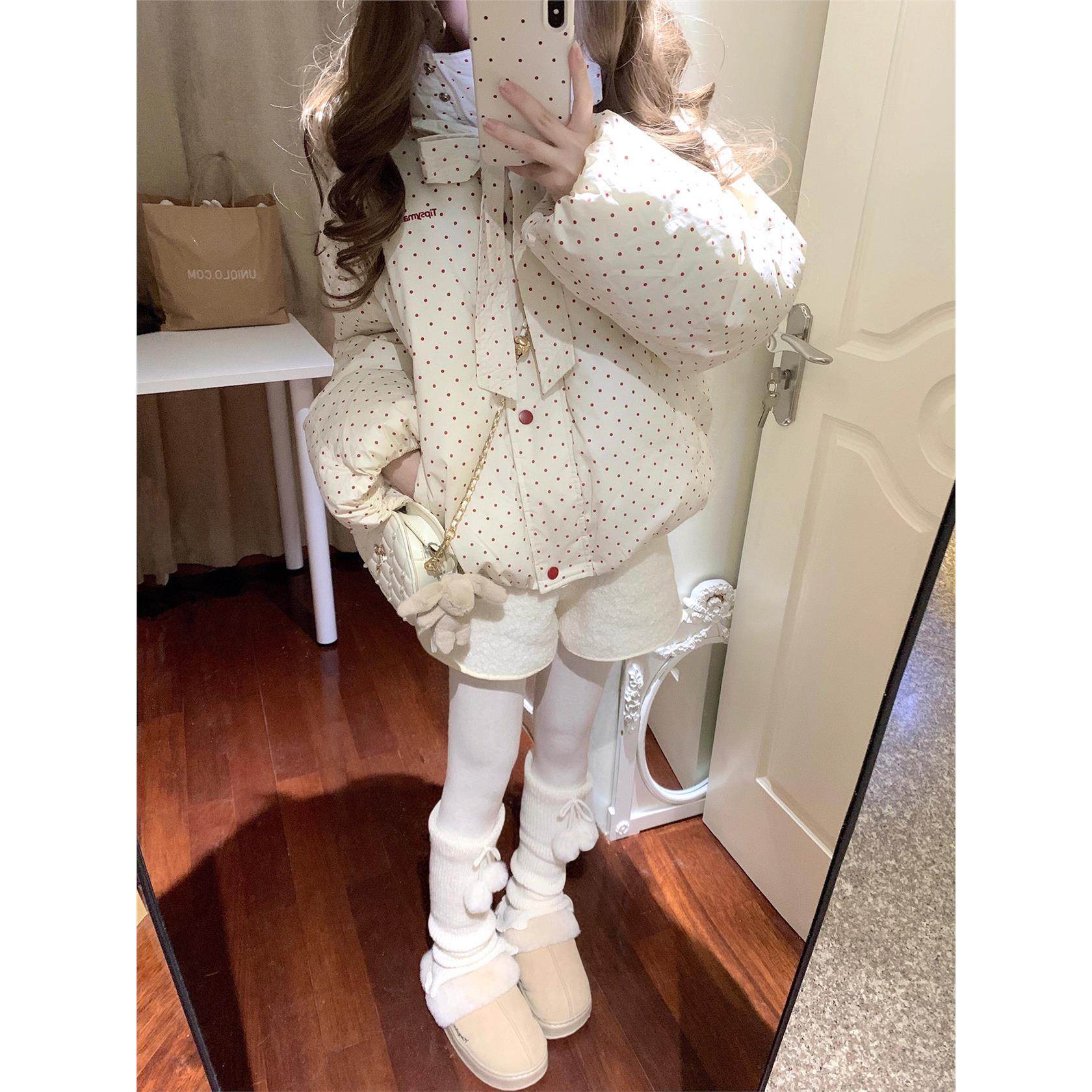 超好看波点棉服女短款2025冬季新款韩系小个子棉袄加厚棉衣外套女,淘宝优惠券,粉丝福利购,淘宝优惠卷