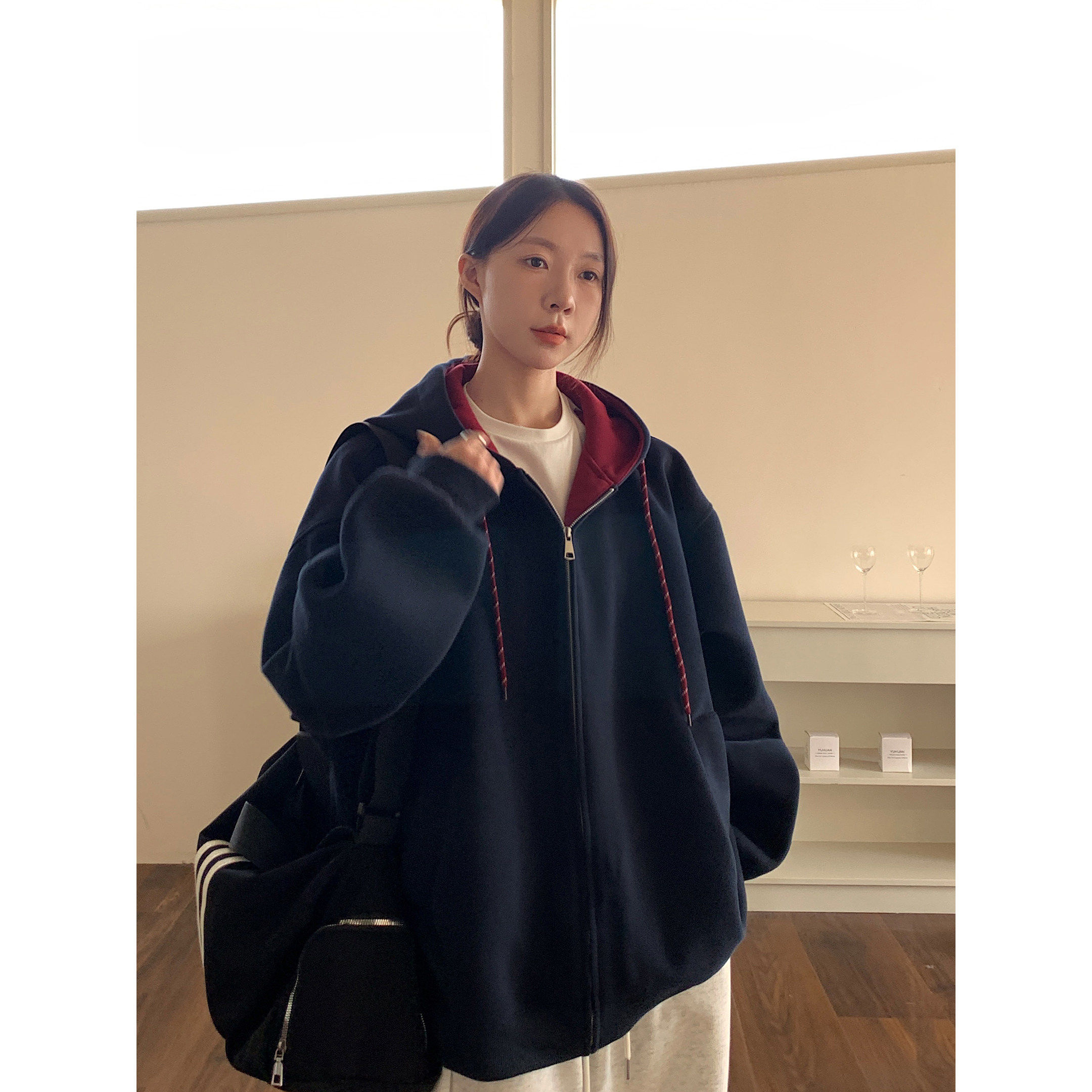 Vs what「汉南洞街头」韩式慵懒外套连帽开 衫卫衣情侣夹克开 衫,淘宝优惠券,粉丝福利购,淘宝优惠卷