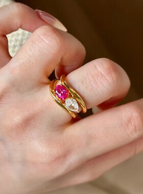 法国gentle motto新中式双生石波浪红刚玉开口戒指  高品质百搭