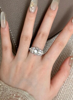 法国gentle motto设计玫瑰石暮光静水百搭戒指 水沫玉蛋面新中式