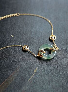 法国gentle motto镀925镶嵌仿海水珍珠仿飘花玉髓平安扣手链女