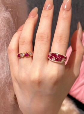 法国gentle motto新中式石榴气泡红刚玉排指  高品质百搭指环