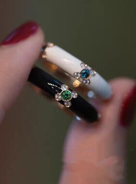 法国Gentle Motto西海岸黑白珐琅百搭叠戴戒指    共余生泡泡