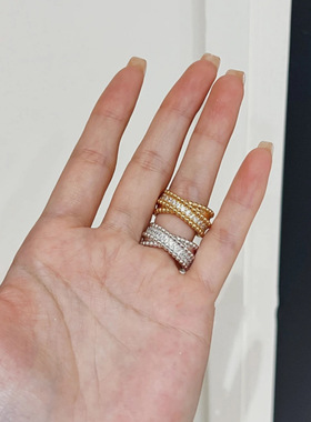 法国gentle motto设计镶嵌时尚双色珠珠交叉麻花排指  高品质