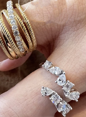 法国gentle motto设计麻花交叉带钻开口戒指  高品质精工百搭