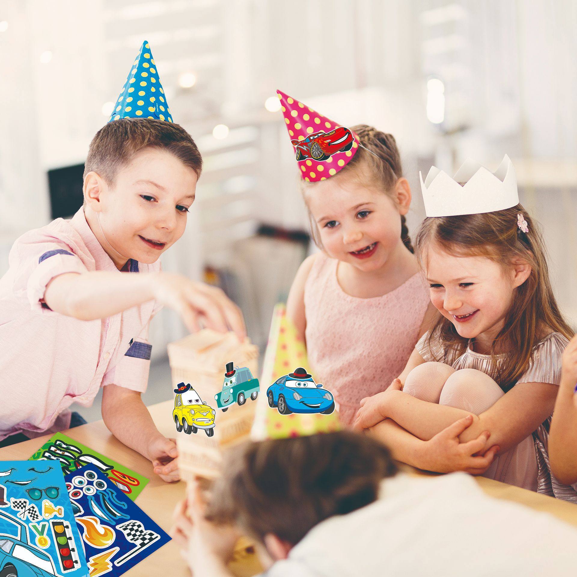 汽车总动员拼图贴纸卡通小车儿童亲子益智动脑diy手工装饰pvc贴纸,淘宝优惠券,粉丝福利购,淘宝优惠卷