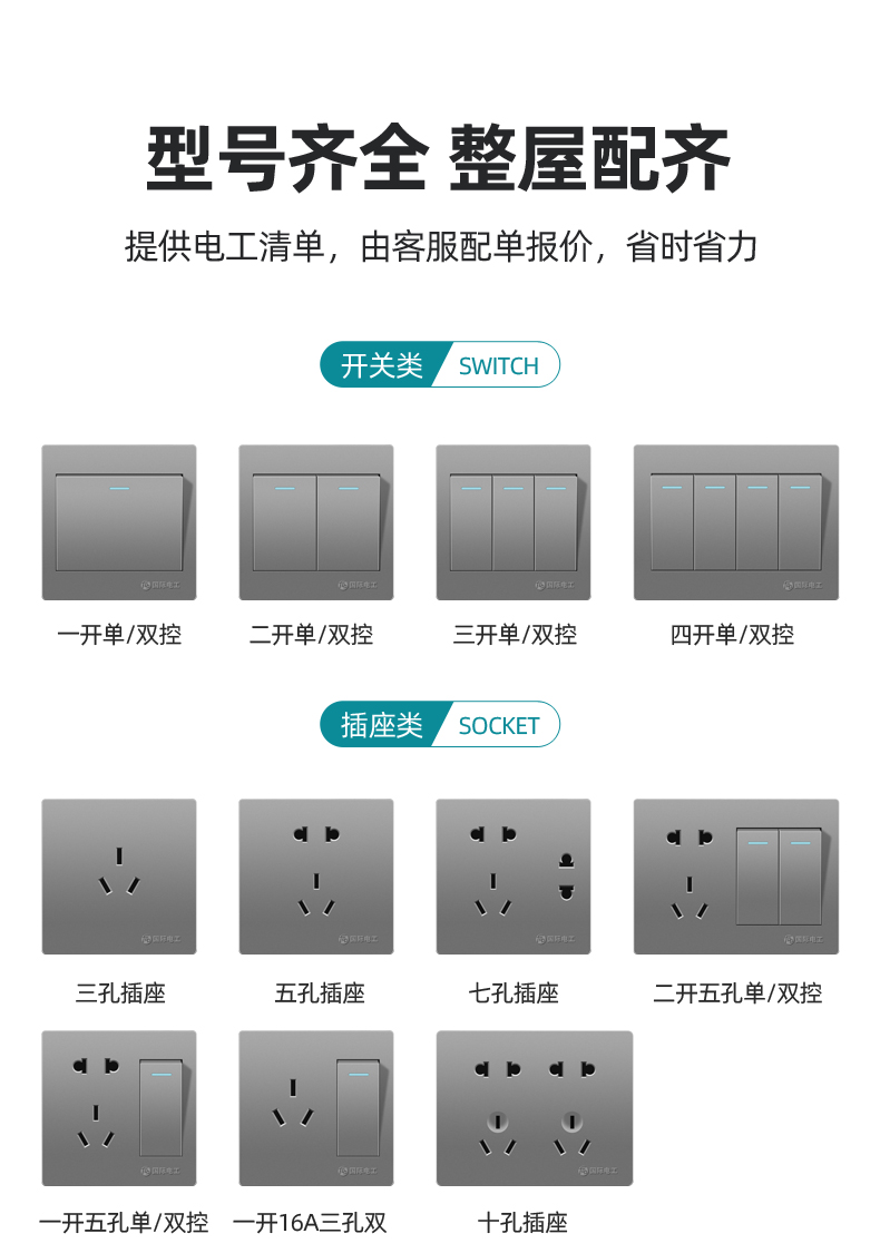 国际电工明装开关插座电源墙壁五/十五/二十/15/20二十一多孔明线