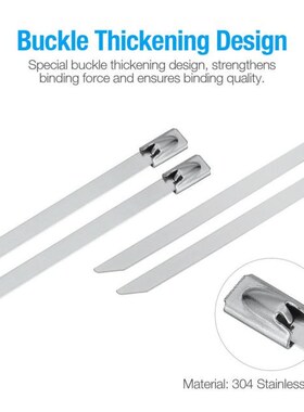 100Pcs 304#Stainless Steel Cable Ties 4.6mm Heavy Duty Self-