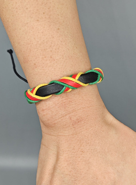 手环波西米亚热销牙买加红黄绿民族编织学生手链撞色条纹拼色可调