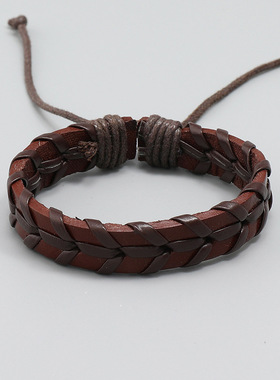 厂家直销编织复古牛皮手链个性百搭配饰可调节皮革手饰跨境货源