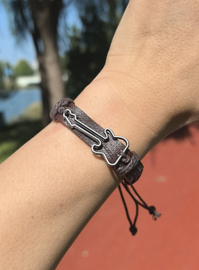 吉他手环可调节个性创意皮革手链