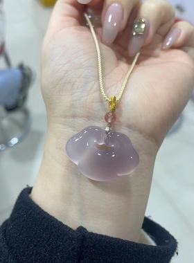 玛瑙祥云如意锁项链女高冰葡萄紫玉髓平安锁吊坠古风