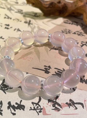 天然莫粉大颗粒粉水晶手串合金隔珠温柔轻奢女款水晶手链送礼批发