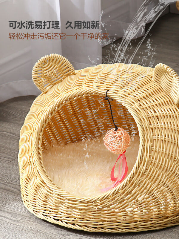 猫窝四季通用半封闭式猫咪宠物窝大猫床用品手工藤编编织夏季凉窝 - 图3