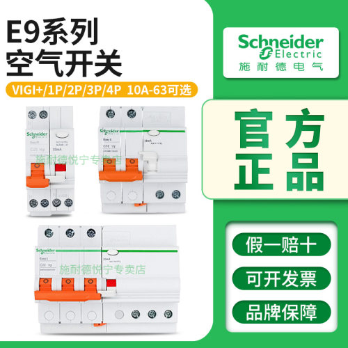 官方施耐德空气开关E9断路器2P空开63A家用总开1P10A漏电保护开关 - 图0