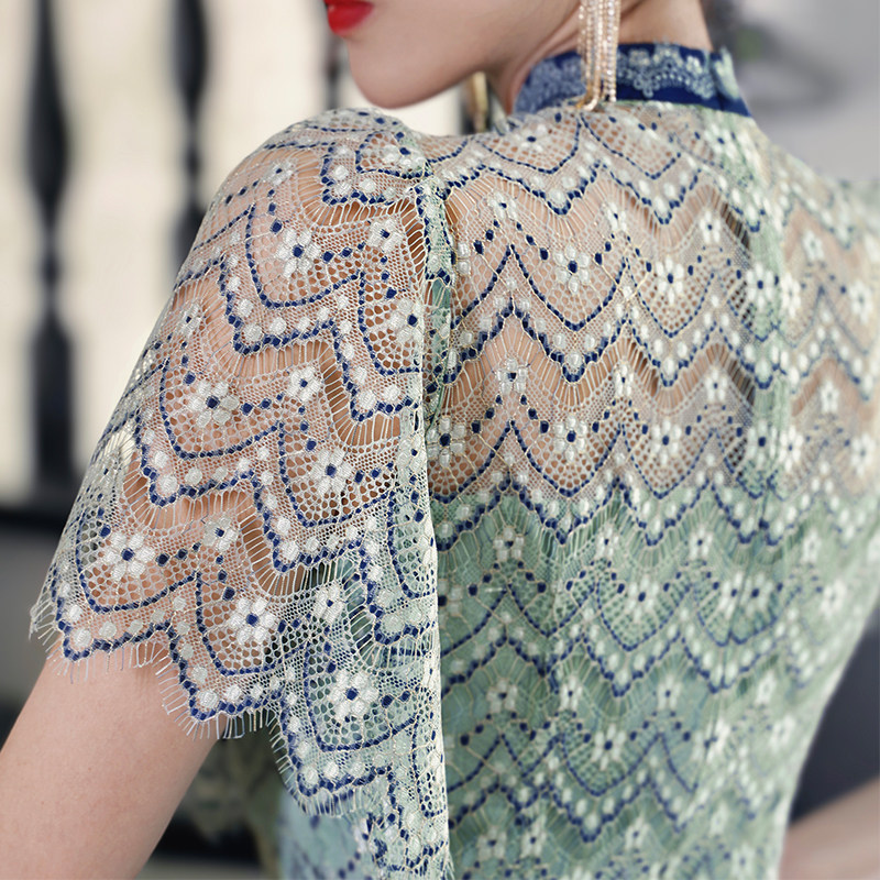 四美子蓝绿色妈妈旗袍兰若夏连衣裙 四美子旗袍