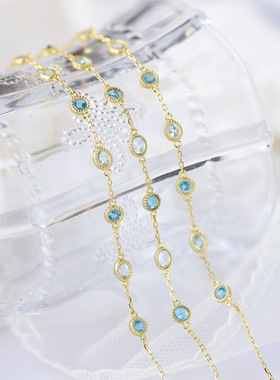 日系轻奢925银镀18k金蓝宝石手链能量系蓝拖帕石彩宝手链