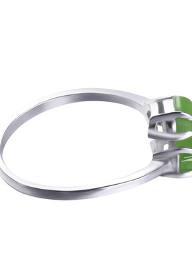 带和田碧玉戒指时尚冷淡风925银开口绿叶玉石可调女戒