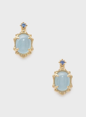 日系轻奢 天鹅轮廓 椭圆海蓝宝石s925银镀10k金 项链耳钉套装