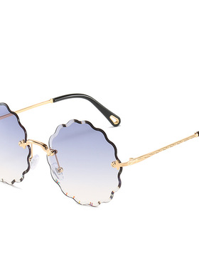 英国moleubak无框太阳镜女士切边墨镜女花朵太阳眼镜彩色海洋片