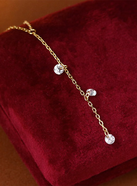 超闪满天星小钻星星的眼泪s925银三钻流苏五钻项链仙女风颈链