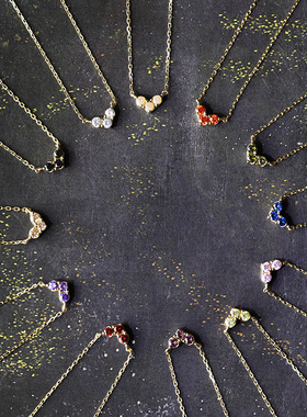 日系轻奢s925银1~12月份诞生石 彩色宝石 爱心双面诞生石项链