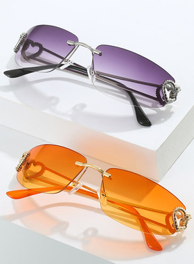 英国moleubak个性无框太阳镜 欧美嘻哈心连心切边金属时尚墨镜女