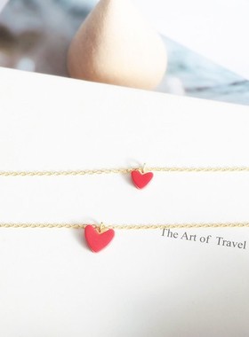 日本小红心项链女桃心形女吊坠银镀18k爱心锁骨链大号小号
