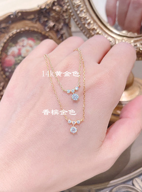 日系轻奢24冬北欧森林 冰冻水滴 闪光小钻 s925银镀18k金项链