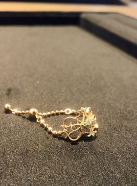 银s925超复古 软链条戒指欧式镂空 竖琴戒指 可调节抽拉均码戒