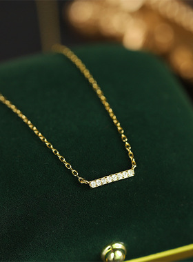 轻奢风精工一字设计镶钻项链s925银镀18K金一字型 8钻联排锁骨链