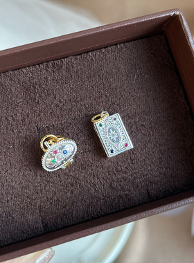 日式   s925银 彩色宝石雕刻 书型手提包书本 包包 吊坠 项链