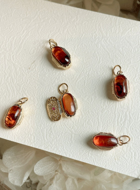 复古s925银镀K金轻奢12星座宝石双面可打开摩羯座项链 红琥珀