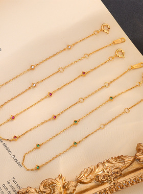 日系奢华五钻满天星锆石手链菱形镶钻花边彩色小钻s925银极细