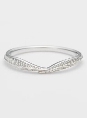 轻奢25春 羽毛双环 拉丝手工阿拉伯花纹两件套戒指 925银戒指