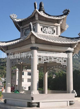 石雕凉亭户外花岗岩双层六角石头亭子中式别墅长廊庭院石亭子摆件