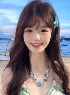 夏日海星贝壳项链女海边度假风蓝色颈链拍照出片百搭锁骨链配饰
