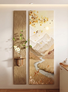 日照金山玄关两联山水画有框